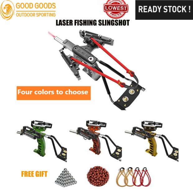 Competitive hunting slingshot can use swim bladders or steel balls